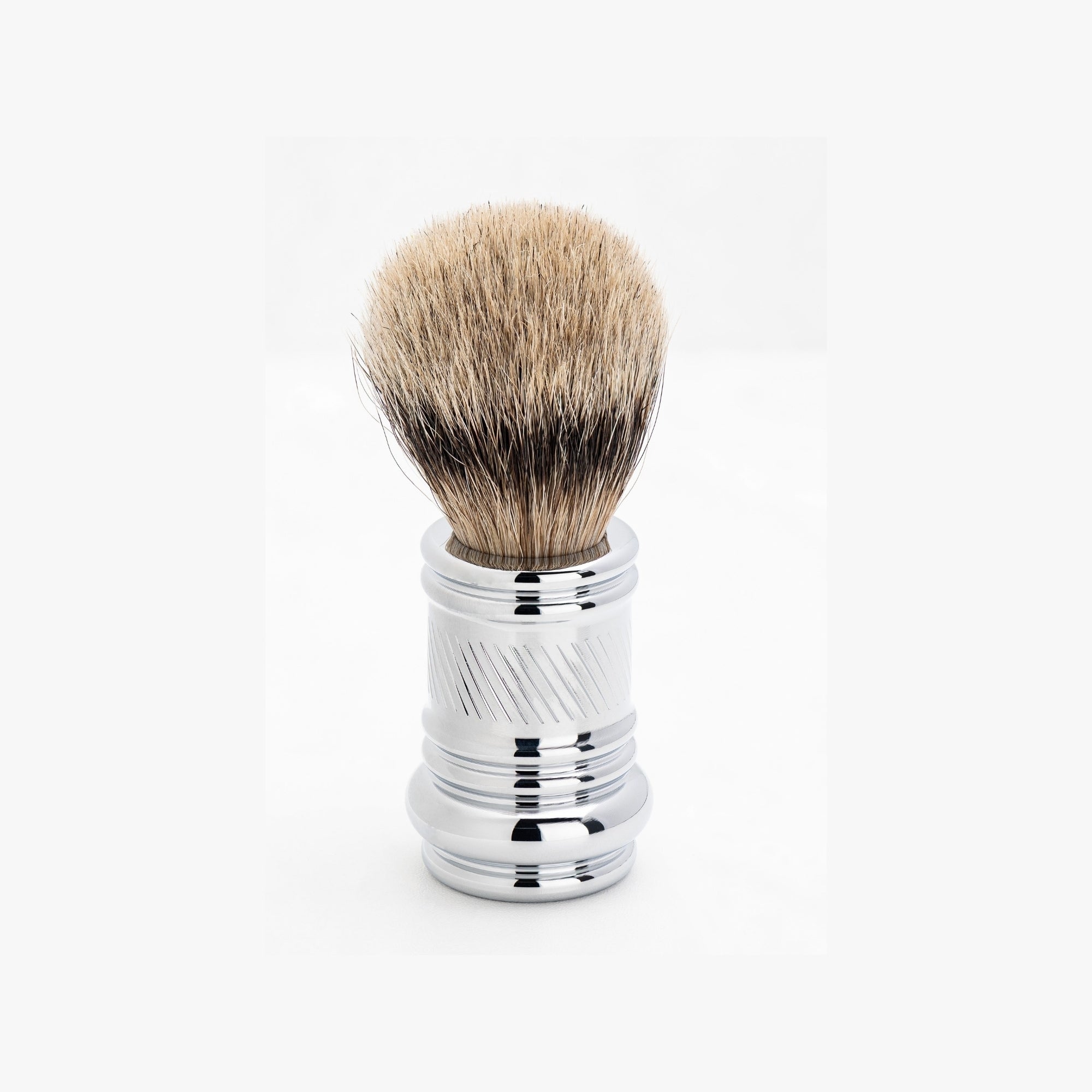 Merkur Shaving Brush, Badger Hair, Silver Tip, Bright Chrome, MK-138001 - BarberSupplies Canada