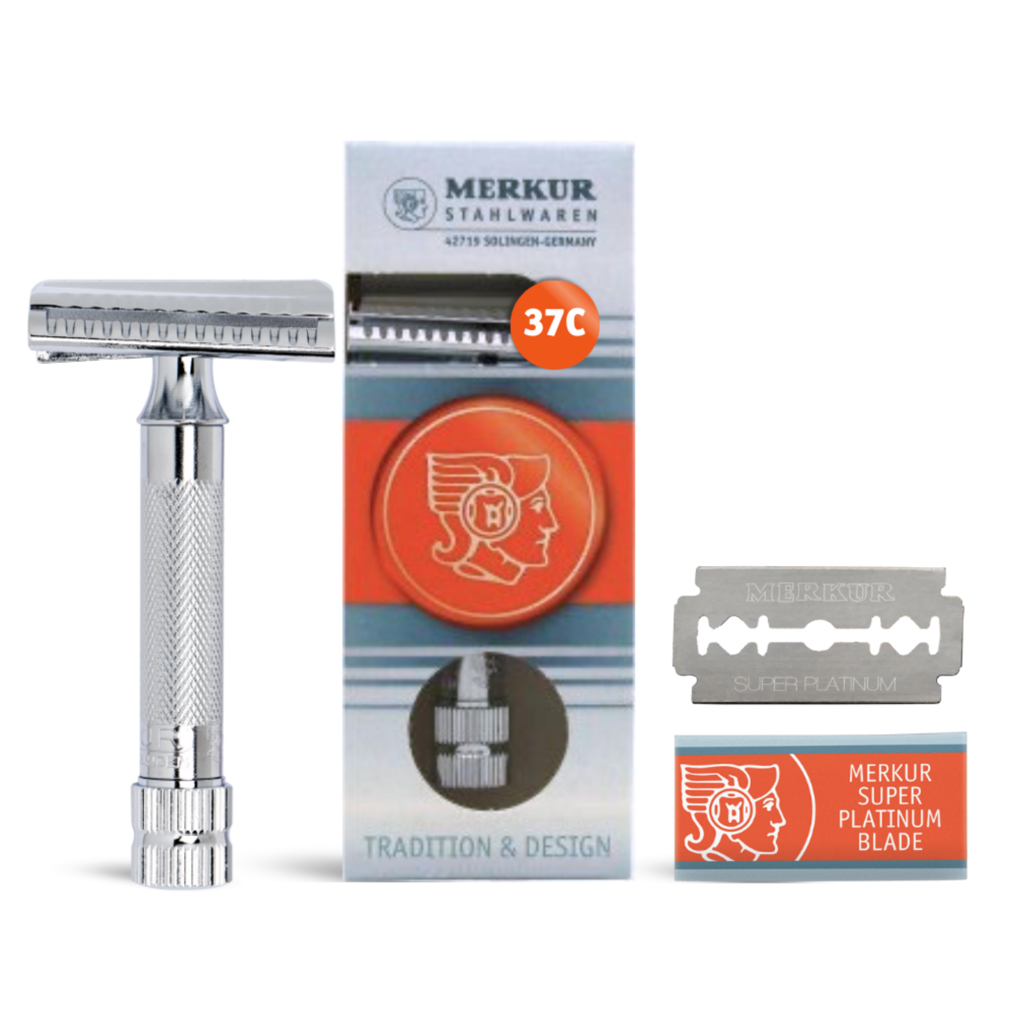 Merkur Double Edge Safety Razor, Slant Cut, Extra Thick Handle, Chrome - BarberSupplies Canada