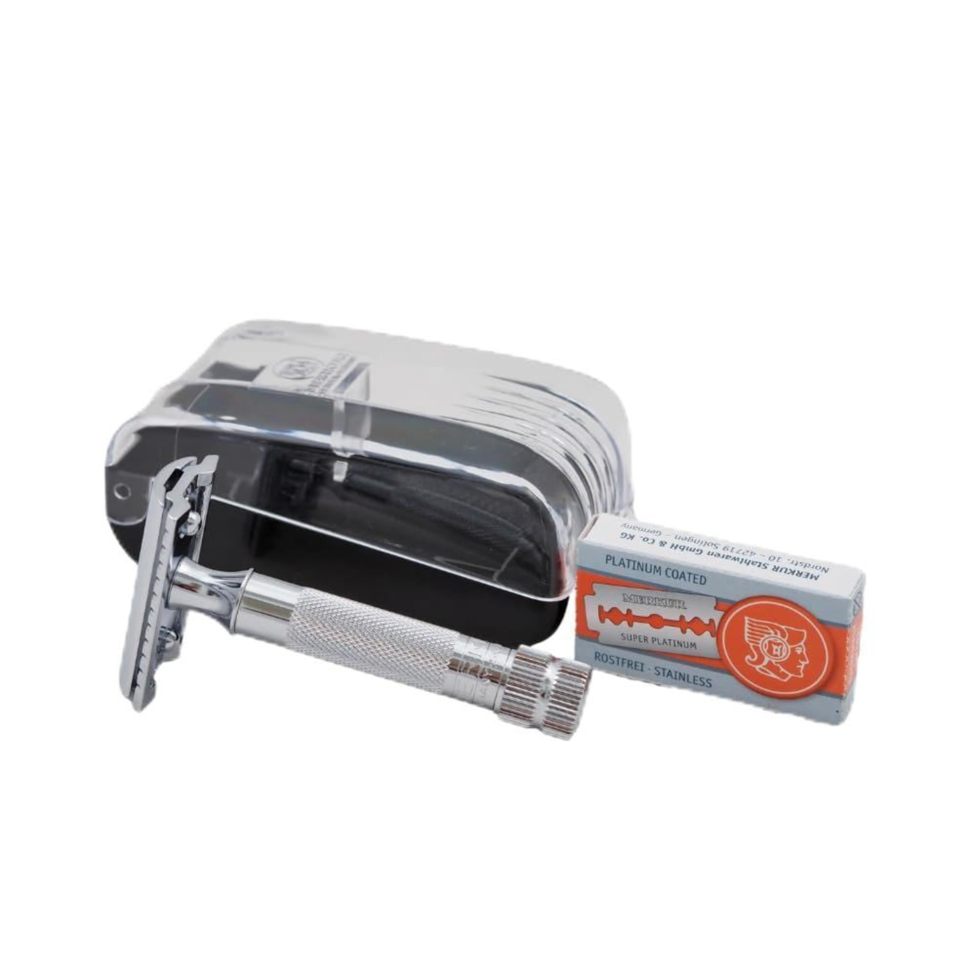 Merkur 334C HD Set of Double Edge Razor Compact Handle, Chrome Finish, 10 blades - BarberSupplies Canada