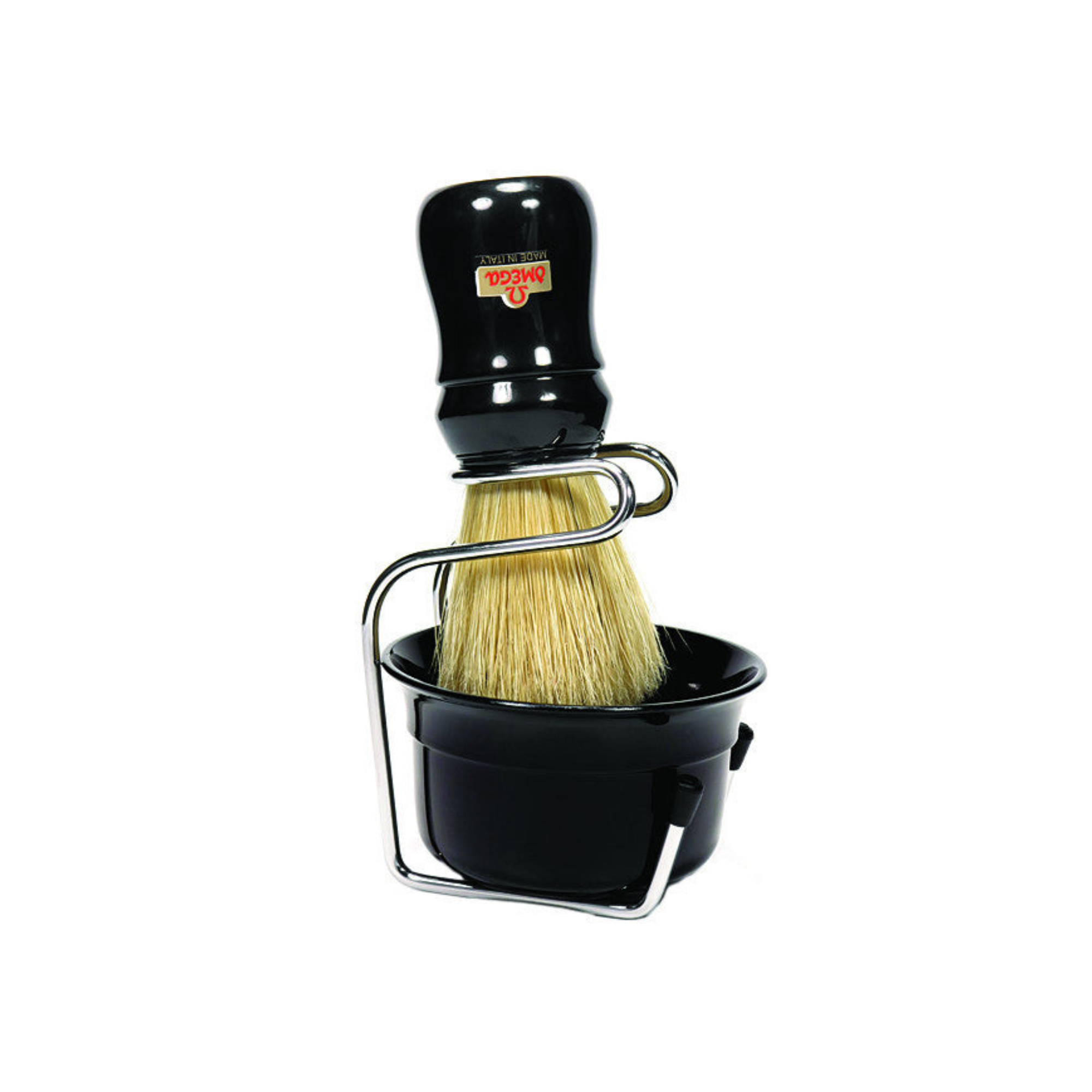 Omega Professional Brush Set includes Stand and Bowl- BLACK - BarberSupplies Canada