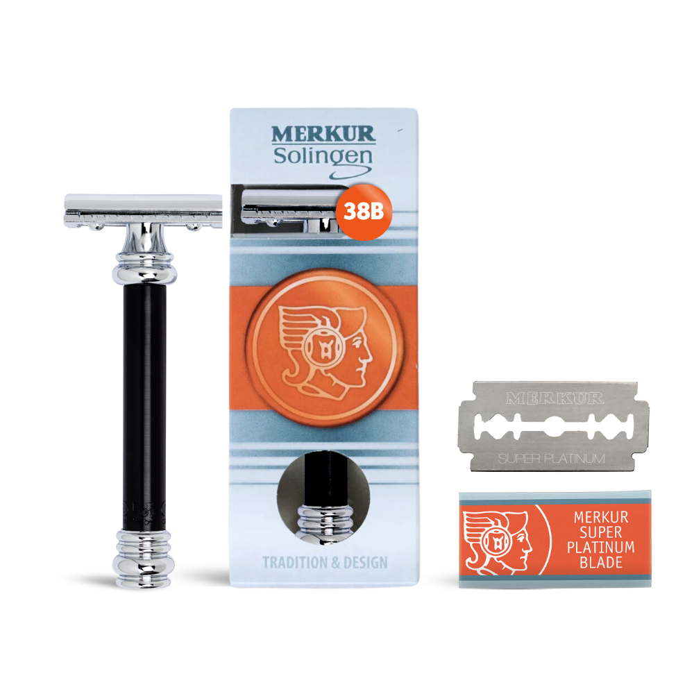 MERKUR Double Edge Safety Razor with Straight Cut and Extra Long Handle in Black - BarberSupplies Canada