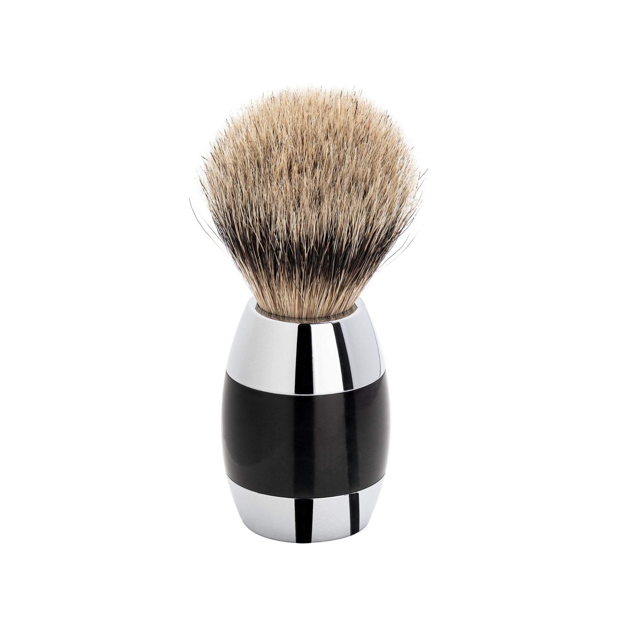 Merkur Shaving Brush, Badger Hair, Silver Tip, Bright Chrome / Black, MK-120011 - BarberSupplies Canada