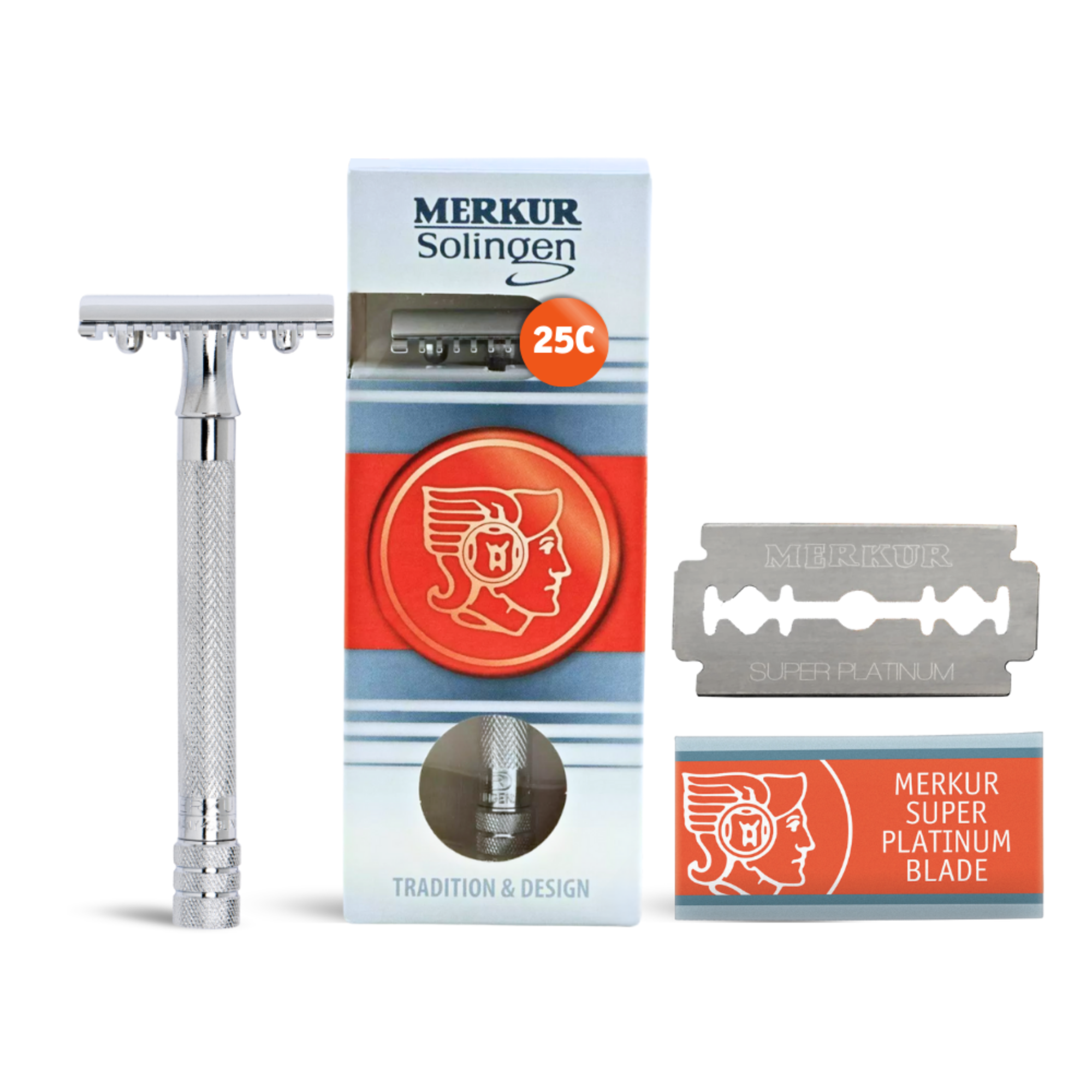 Merkur Double Edge Safety Razor, Open Tooth Comb, Extra Long Handle, Chrome - BarberSupplies Canada