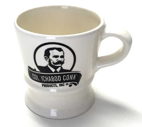 White Ceramic Shave Mug - Black Col. Conk Logo - Perma Brands Canada