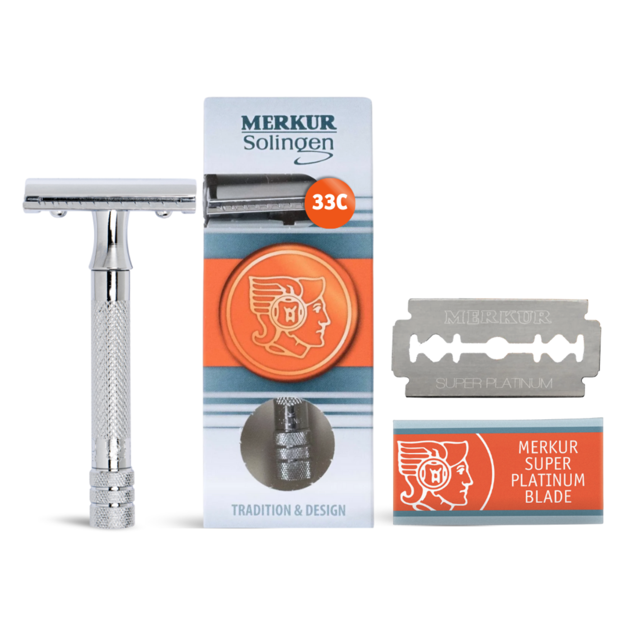 Merkur Double Edge Safety Razor, Straight Cut, Chrome - BarberSupplies Canada