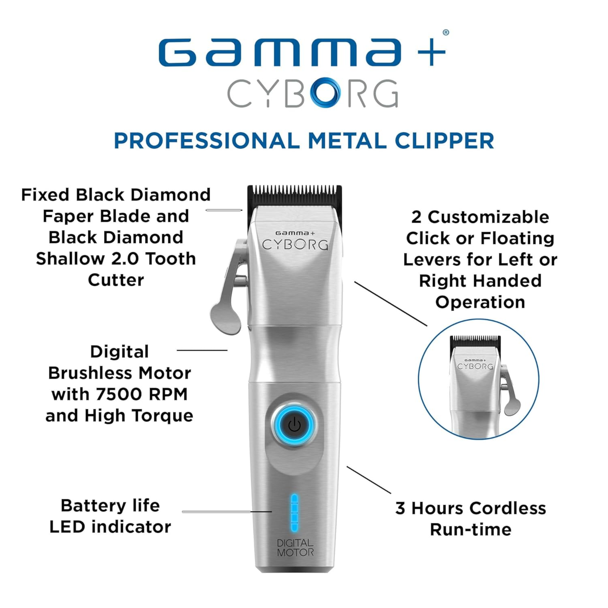 Gamma+ Cyborg Hair Clipper - BarberSupplies Canada