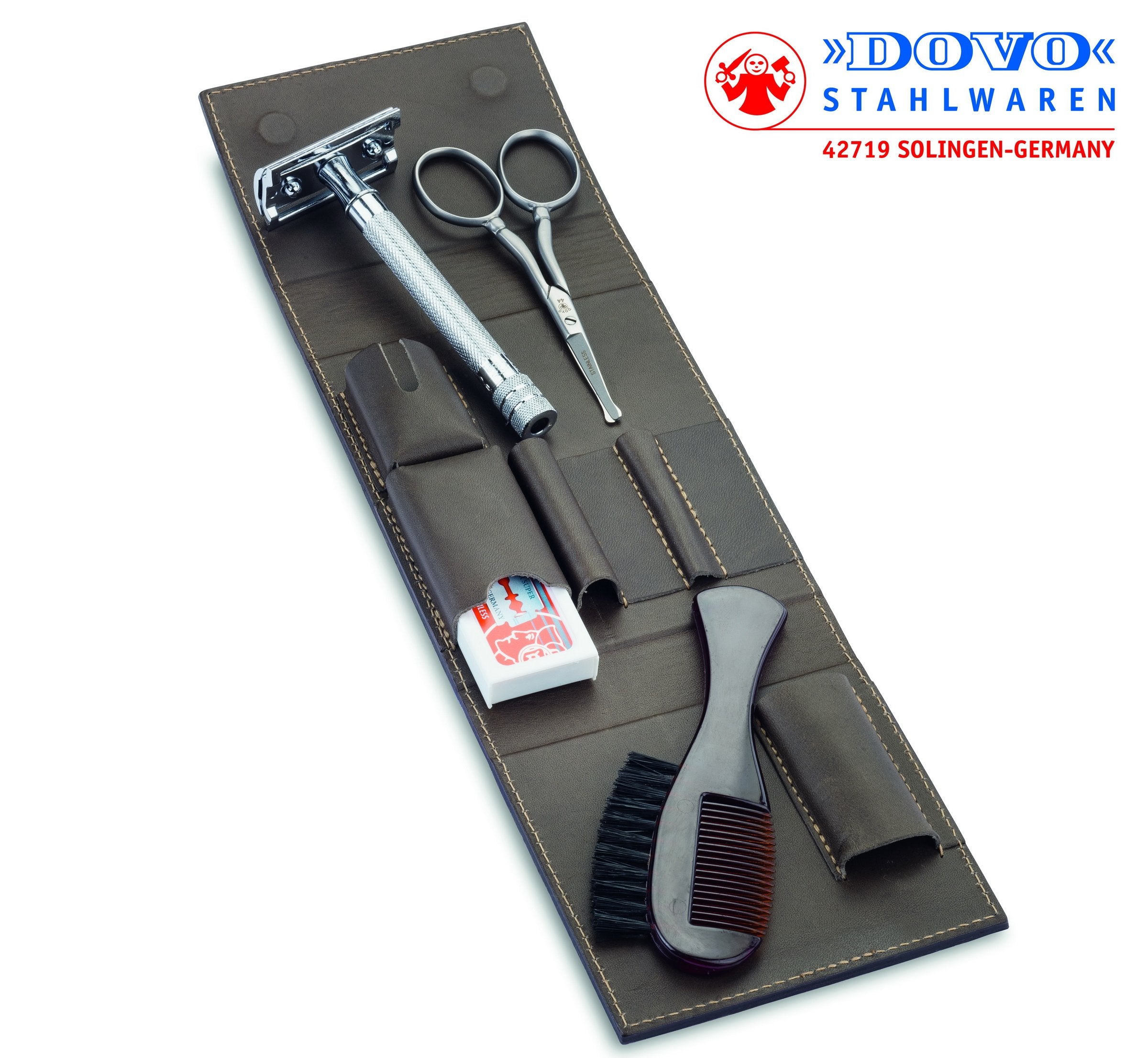 Dovo Stainless Satin Finished Razor Set with MK- 23001, Brown, DV-575056 - BarberSupplies Canada