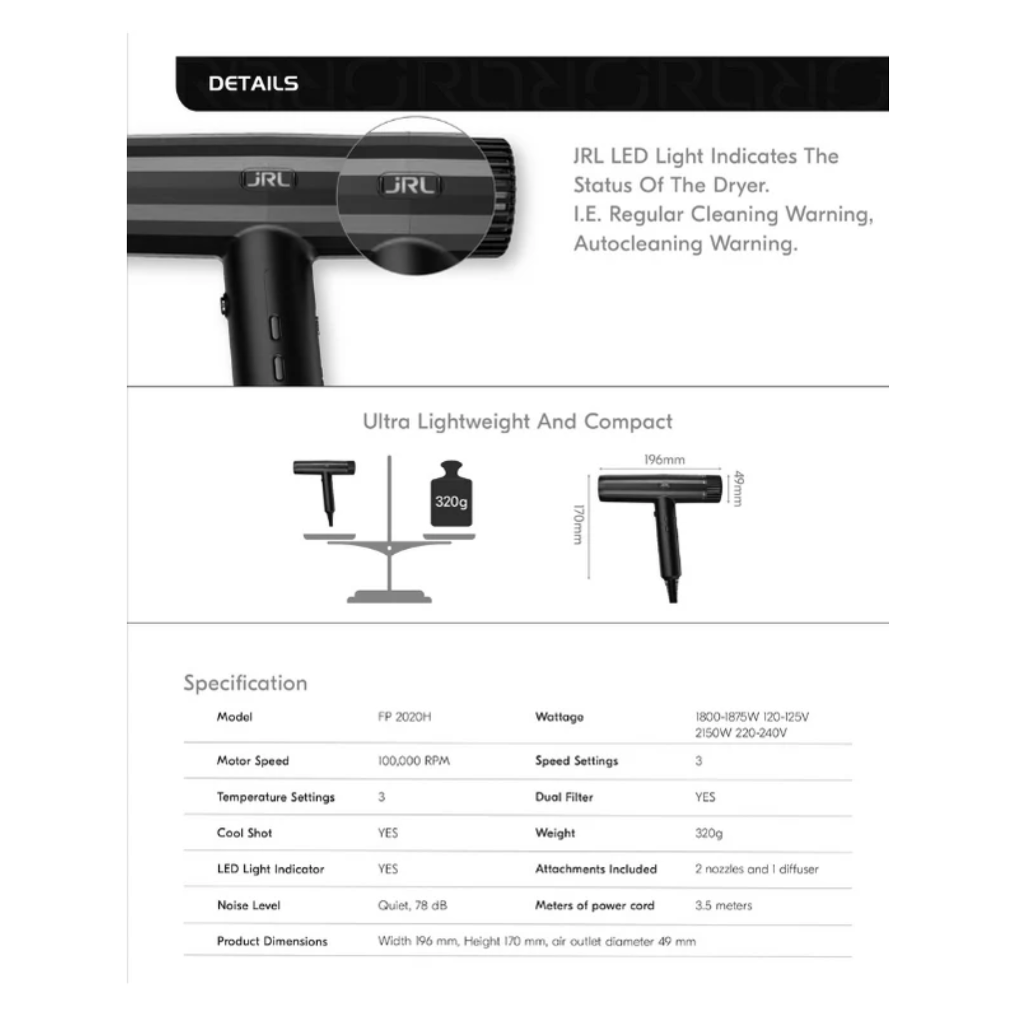 JRL Forte Pro Hair Dryer #FP2401 - BarberSupplies Canada