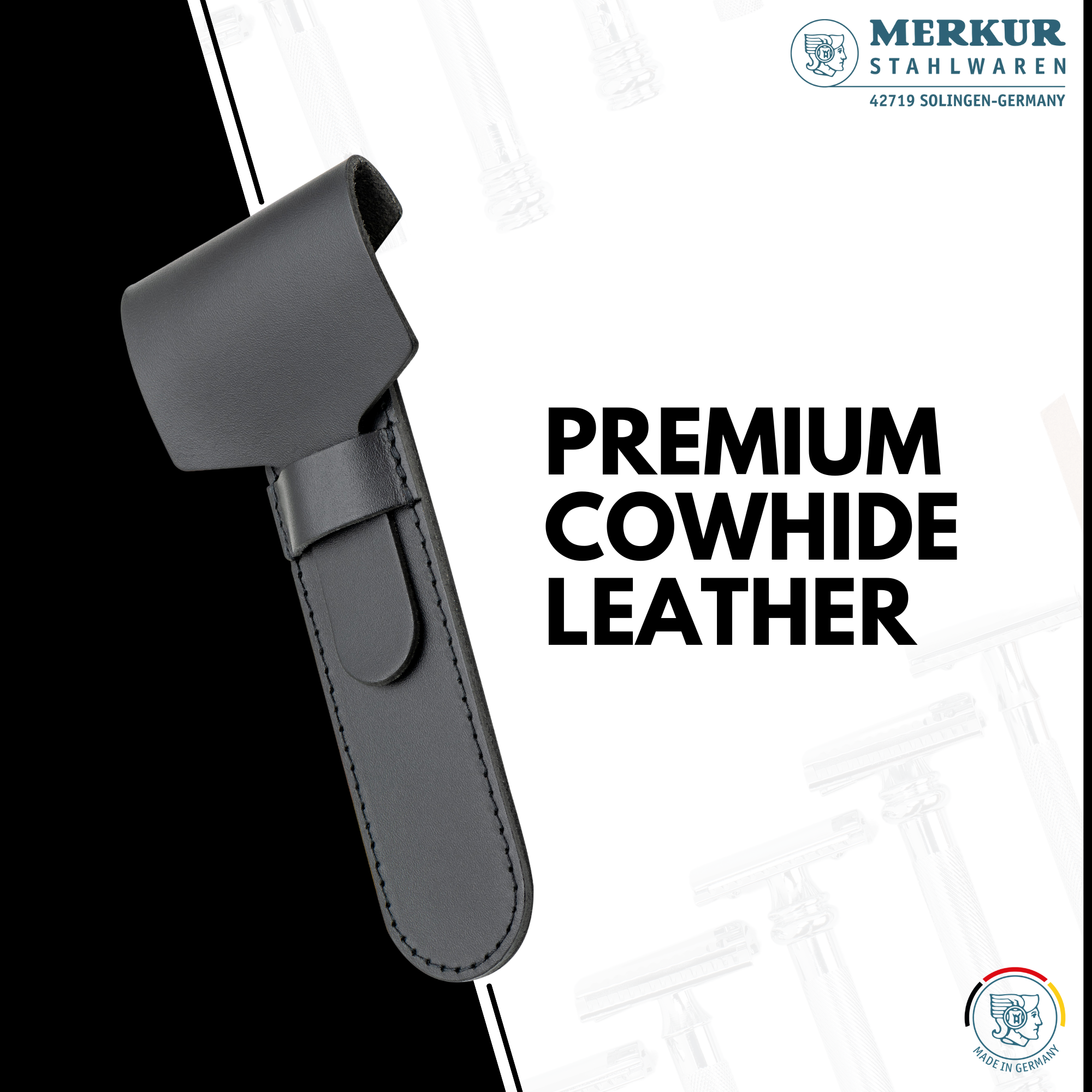 MERKUR 5002 Empty Leather Sleeve in Black - BarberSupplies Canada