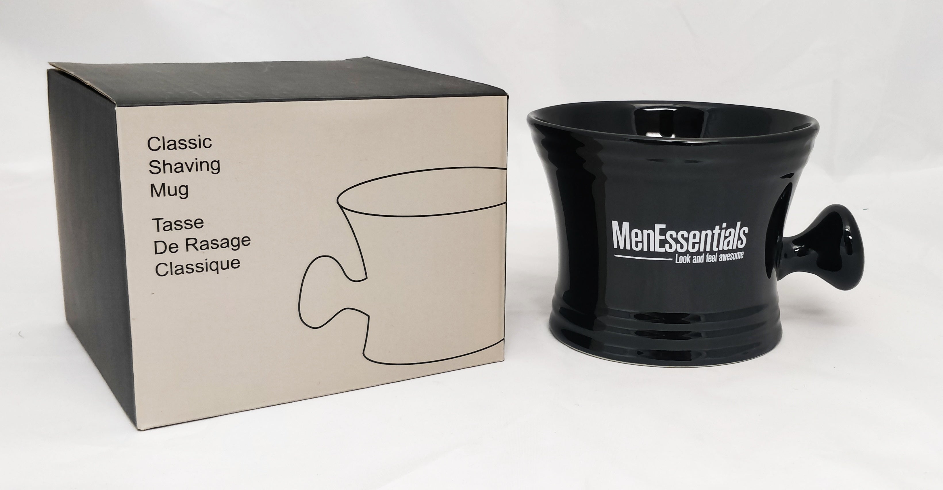 Men Essentials Black Porcelain Apothecary Shaving Mug - BarberSupplies Canada