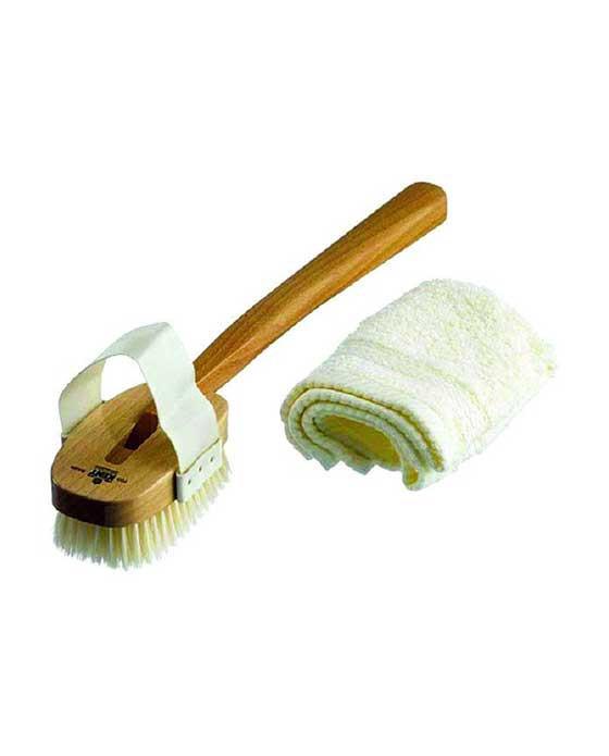 Kent K-FD3 Aqua Bath Brush, Detachable Head With Strap, White Bristle, Beechwood - BarberSupplies Canada