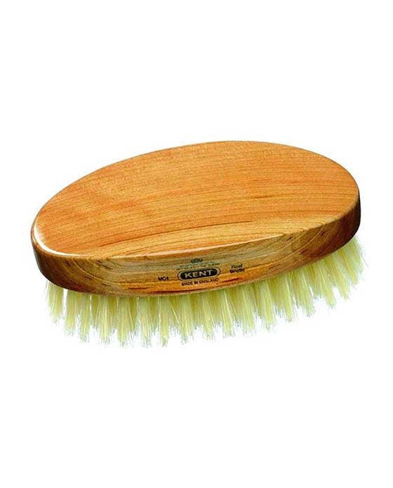 Kent Military Brush, Oval, Cherrywood, Travel Size, Pure White Bristle Hairbrush - BarberSupplies Canada