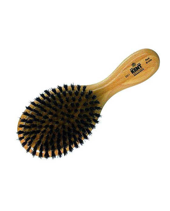 Kent Men's Brush, Oval Head, Black Bristles, Satinwood - BarberSupplies Canada