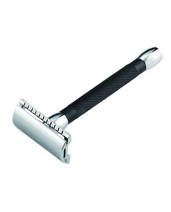 Merkur Double Edge Safety Razor, Straight Cut, Chrome, Extra Long Black Handle - BarberSupplies Canada
