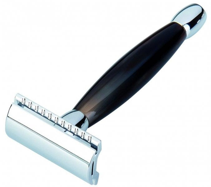 Merkur 27C Long-Handle Double-Edge Safety Razor, Natural Horn and Bright Chrome Finish - BarberSupplies Canada