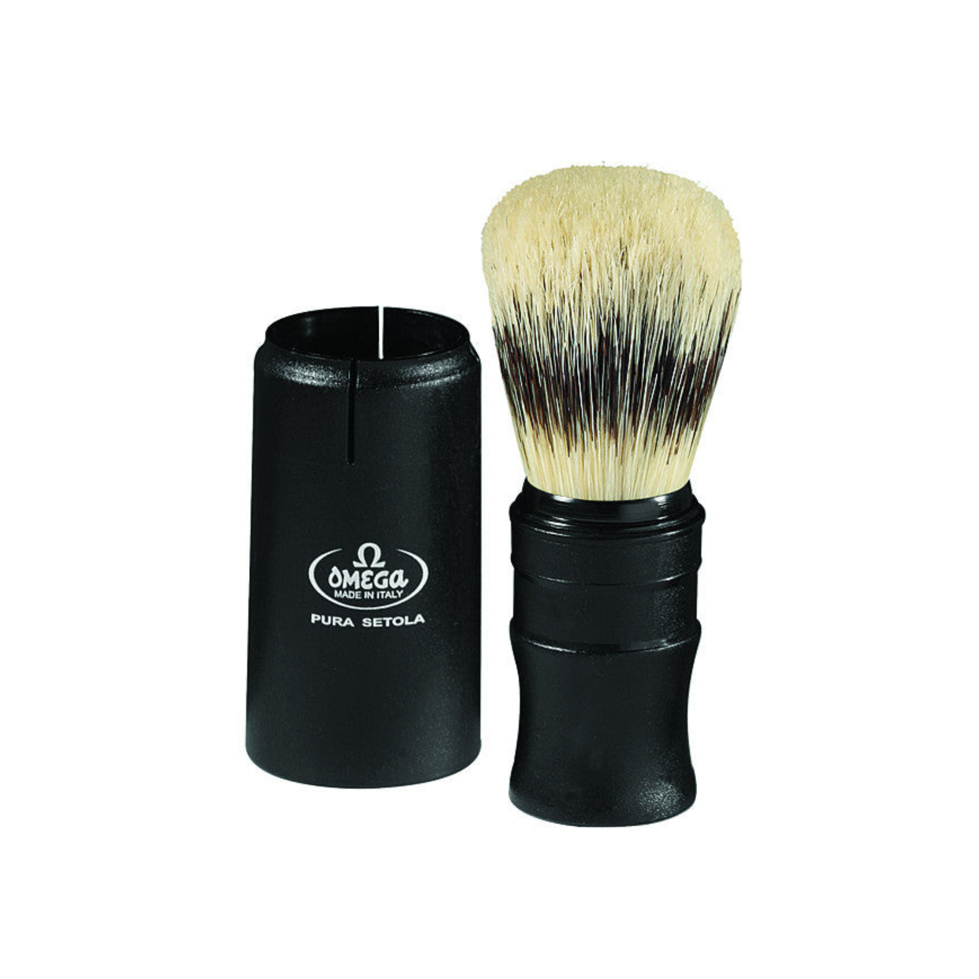 Omega Sterilized Pure Bristles Shaving Brush, Plastic Handle - BarberSupplies Canada