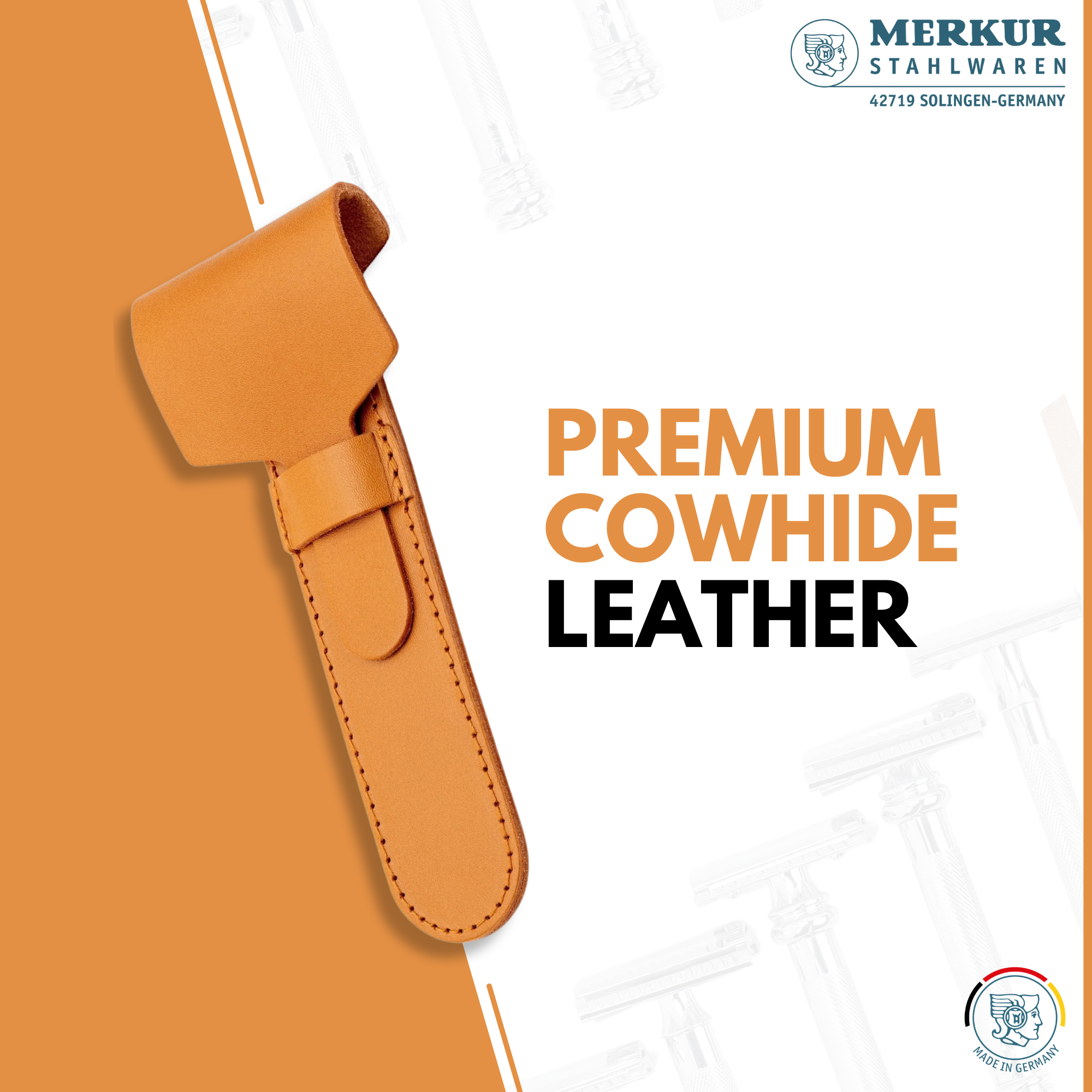 MERKUR 5001 Leather Razor Sleeve in Brown - BarberSupplies Canada