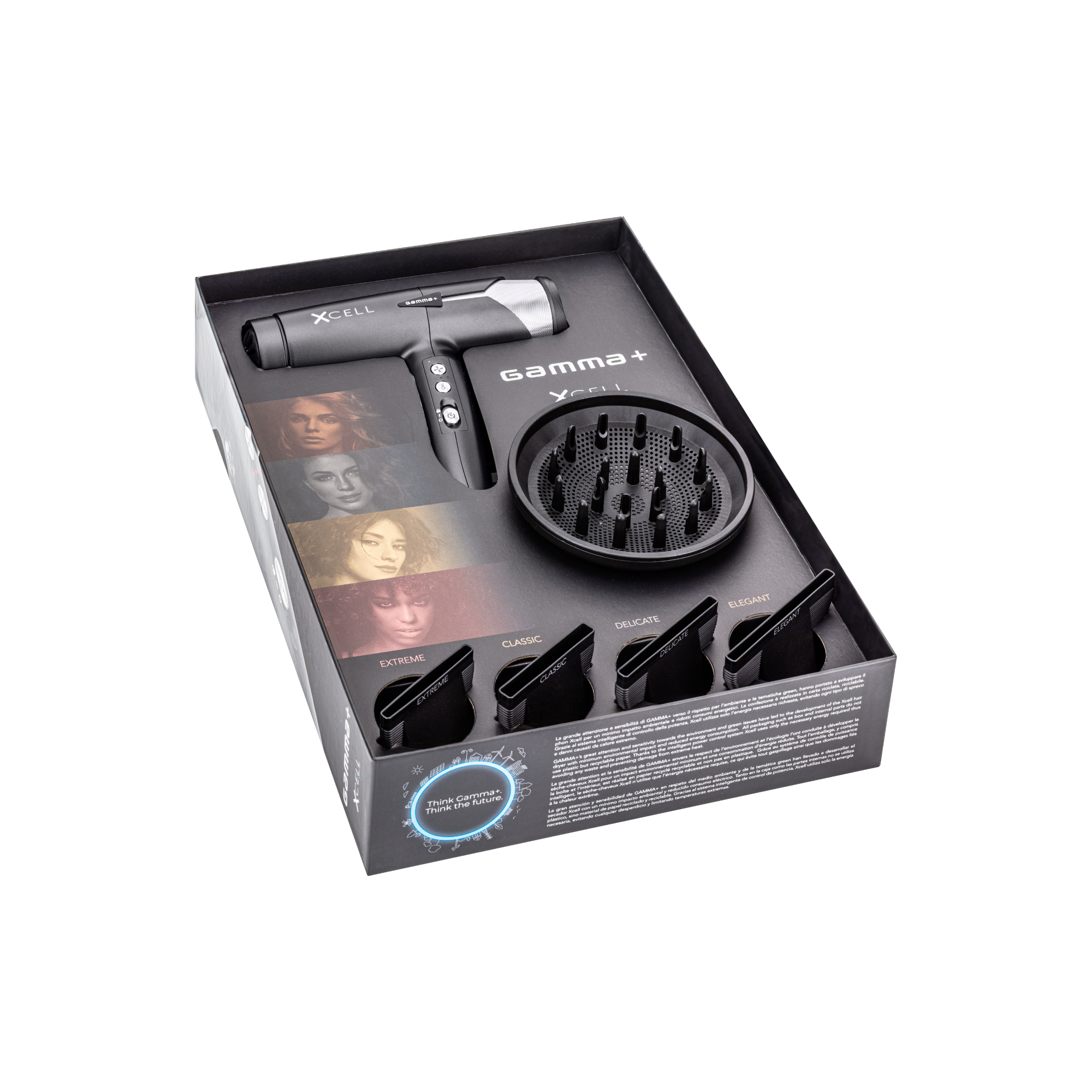 Gamma+ XCell Dryer Matte Black - BarberSupplies Canada