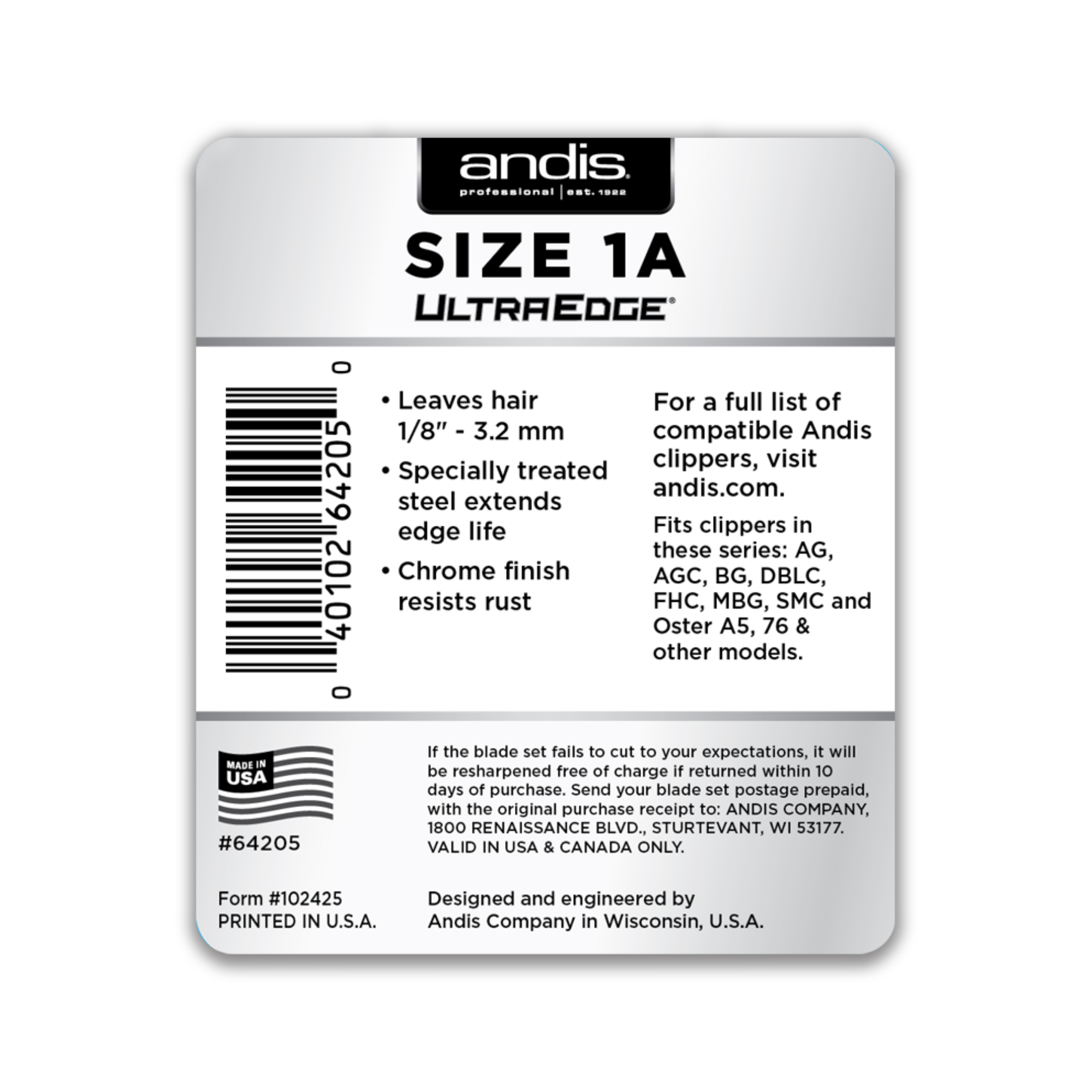 ANDIS Size 1A - Leaves Hair 1/8 in. - 3.2 mm - BarberSupplies Canada