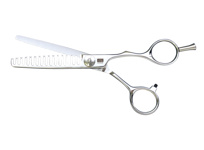 Kasho Japanese 6.0 in Green 15 Tooth Texturizing Shear Premium Stainless Offset Barbershop & Salon Thinning Scissors - BarberSupplies Canada