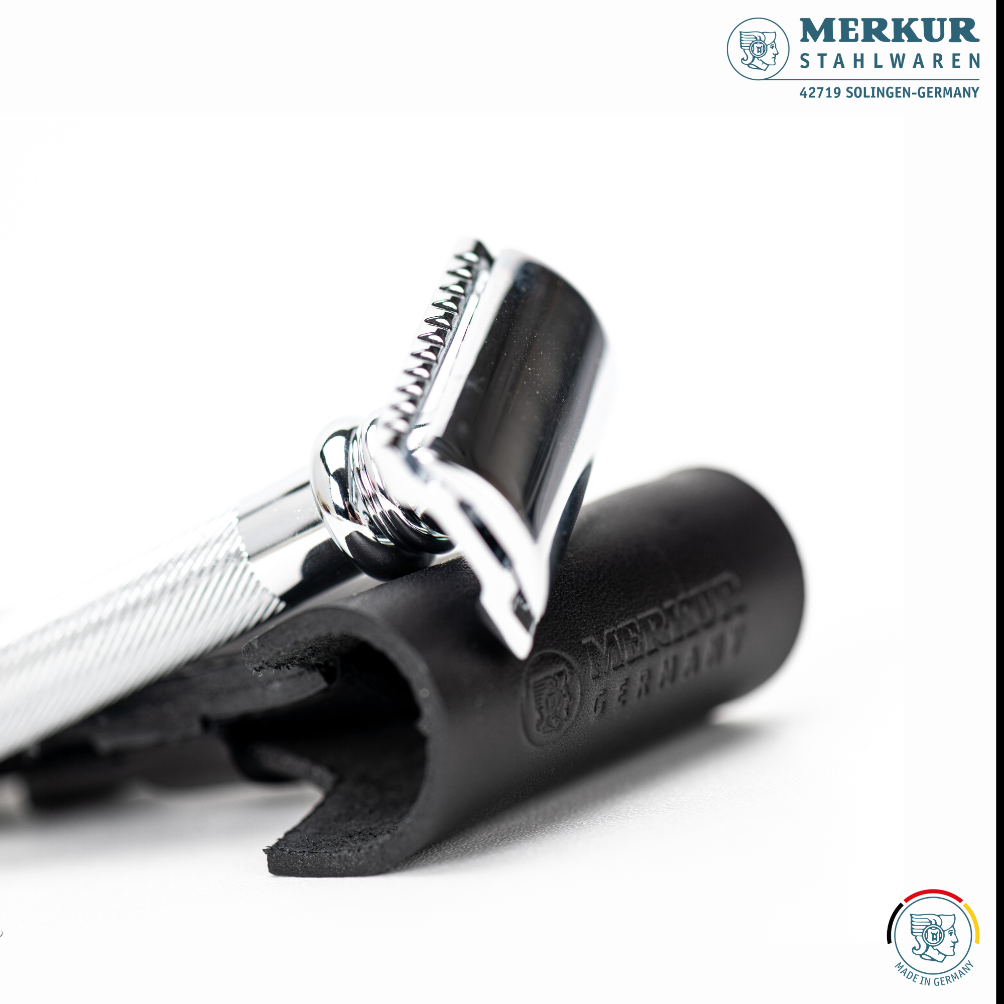 MERKUR 5002 Empty Leather Sleeve in Black - BarberSupplies Canada