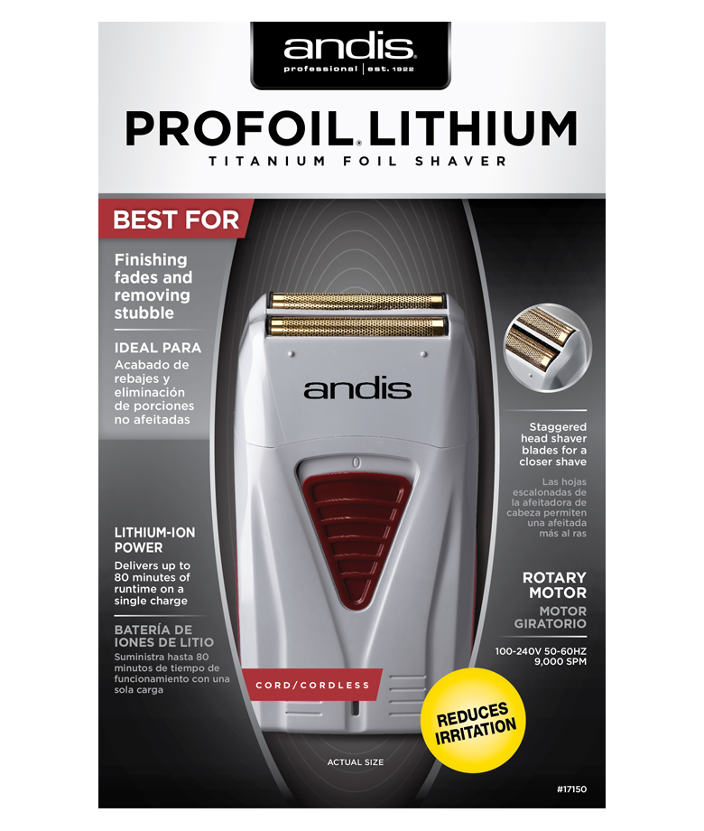 ANDIS Pro Foil Lithium Titanium Foil Shaver, Cord / Cordless (Grey) - BarberSupplies Canada