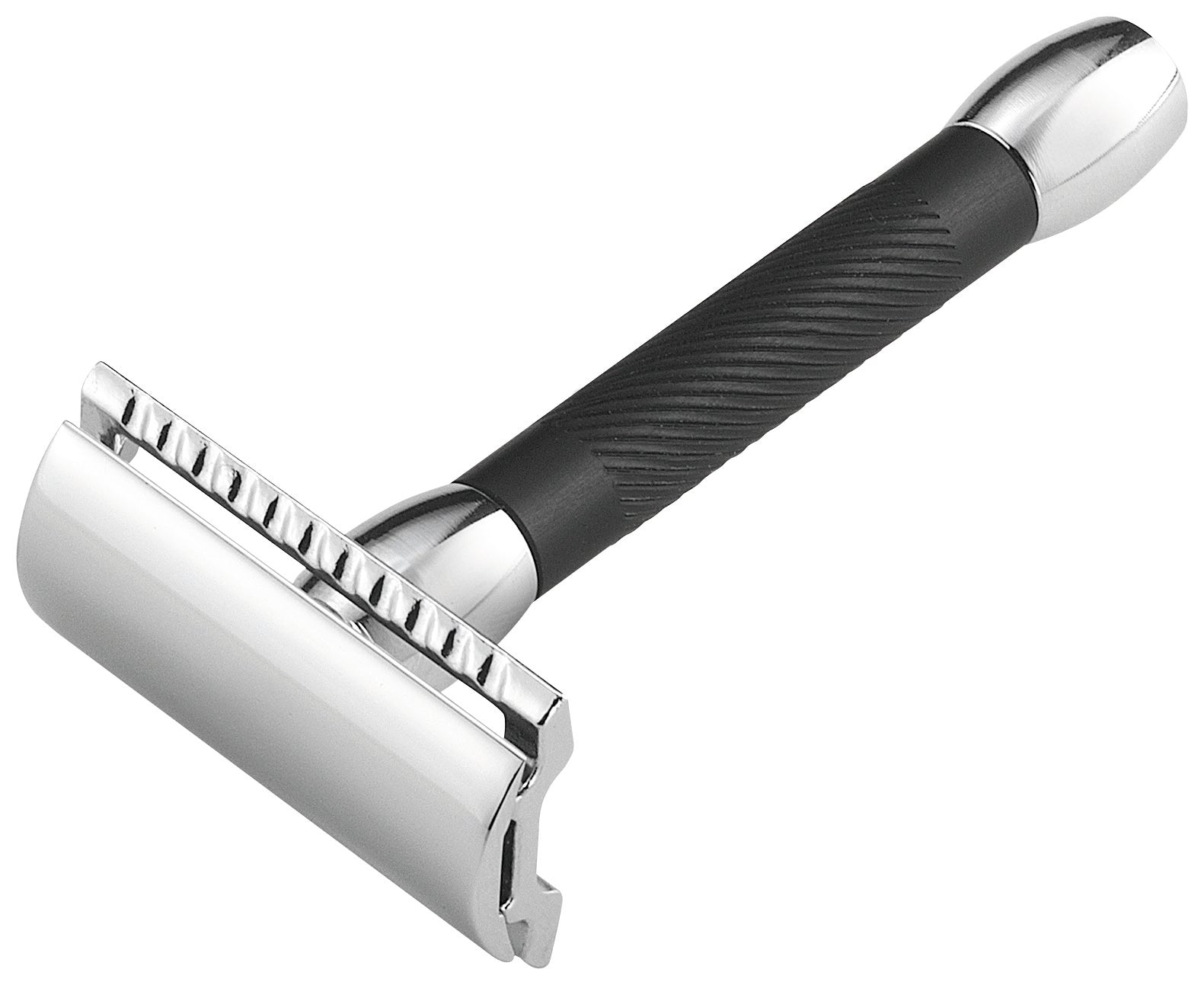 Merkur Double Edge Safety Razor, Straight Cut, Chrome, Black Handle - BarberSupplies Canada