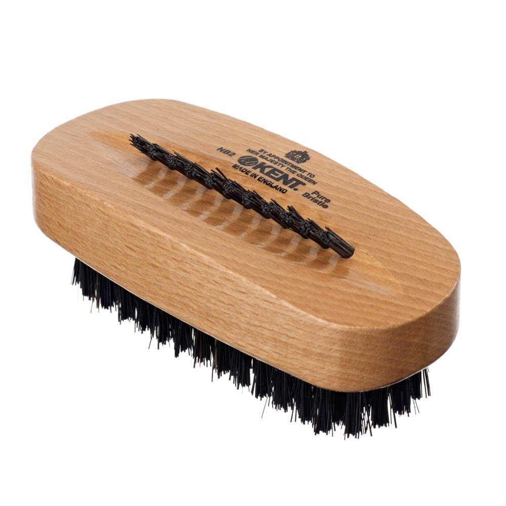 K-NB2 Kent Aqua Nail Brush, Black Bristles With Row Of Bristle On Back, Beechwood - BarberSupplies Canada