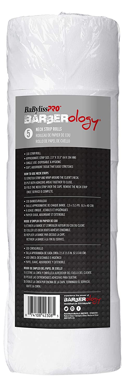 Babyliss Pro Neck strip rolls, 100 strips per roll. 5 rolls/pack. - BarberSupplies Canada