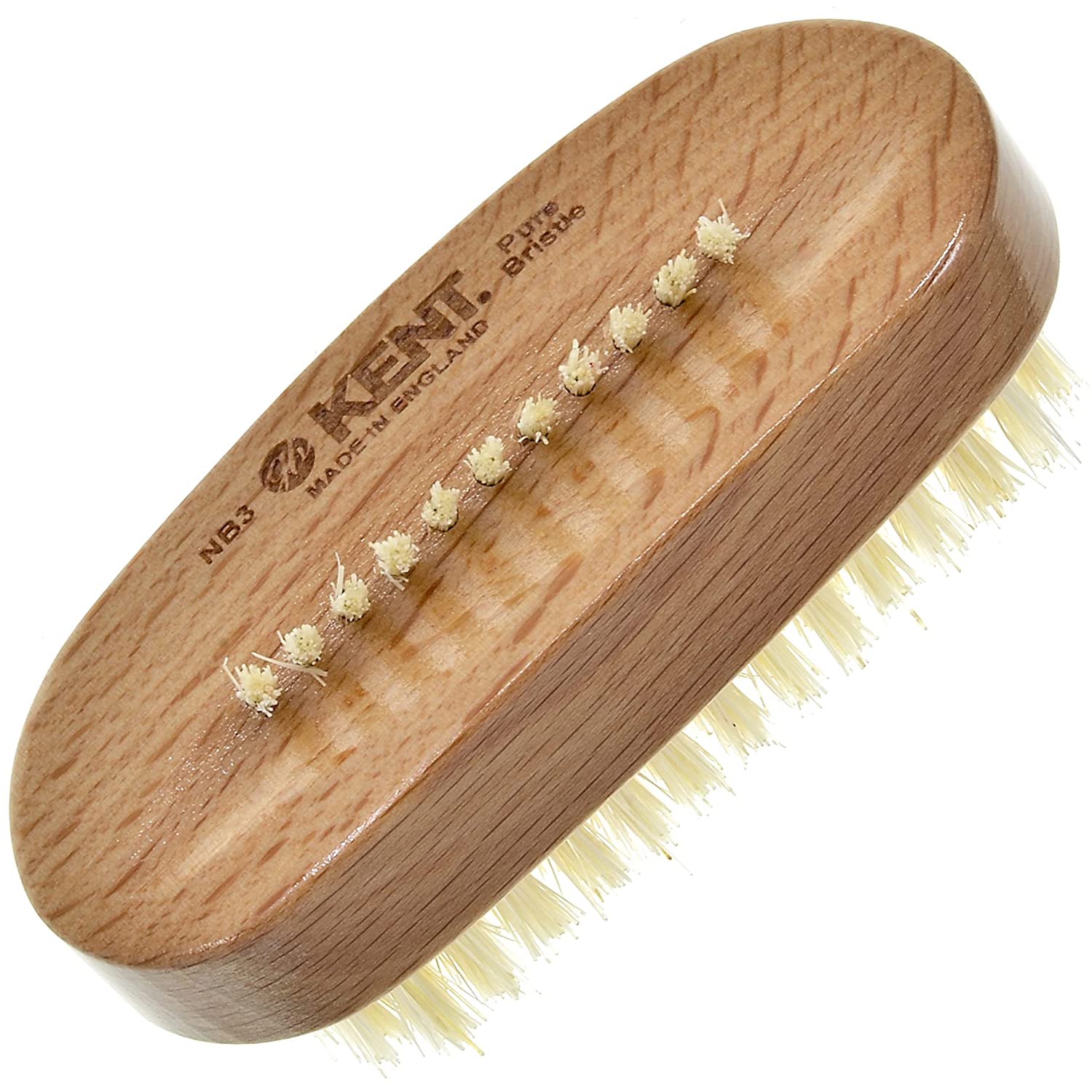 K-NB3 Kent Aqua Nail Brush, White Bristles With Row Of Bristle On Back, Beechwood - BarberSupplies Canada