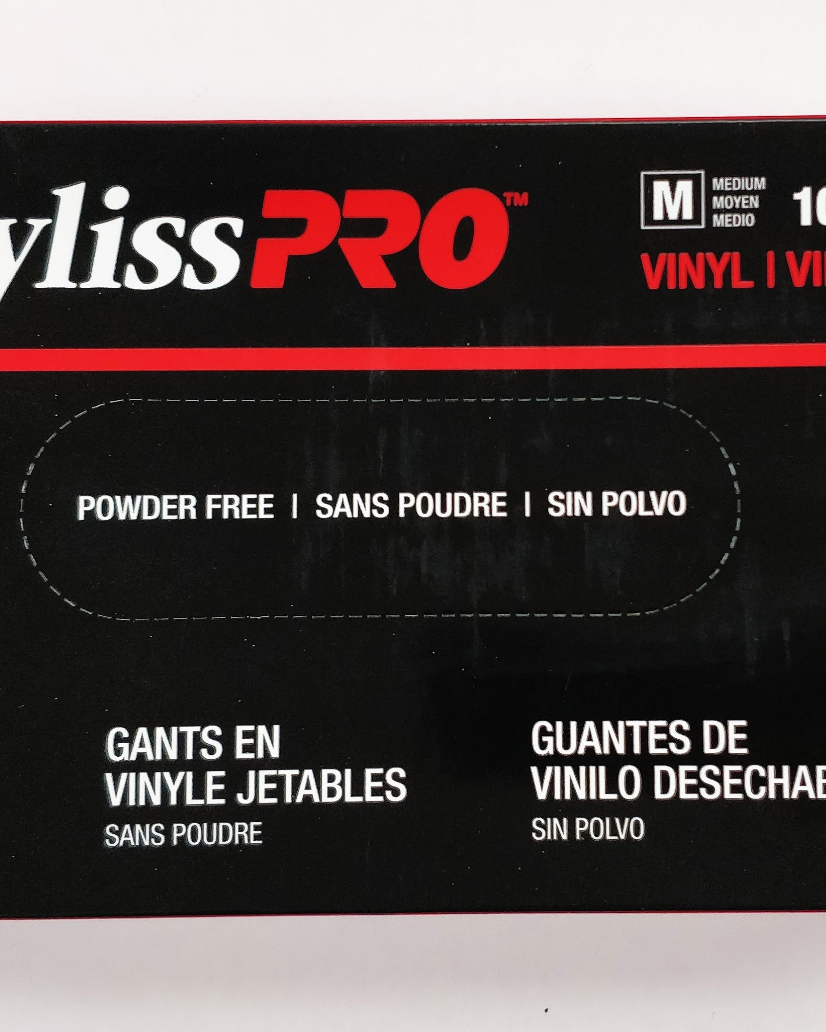 BabylissPro POWDER FREE vinyl gloves, medium. 100 gloves/box. - BarberSupplies Canada