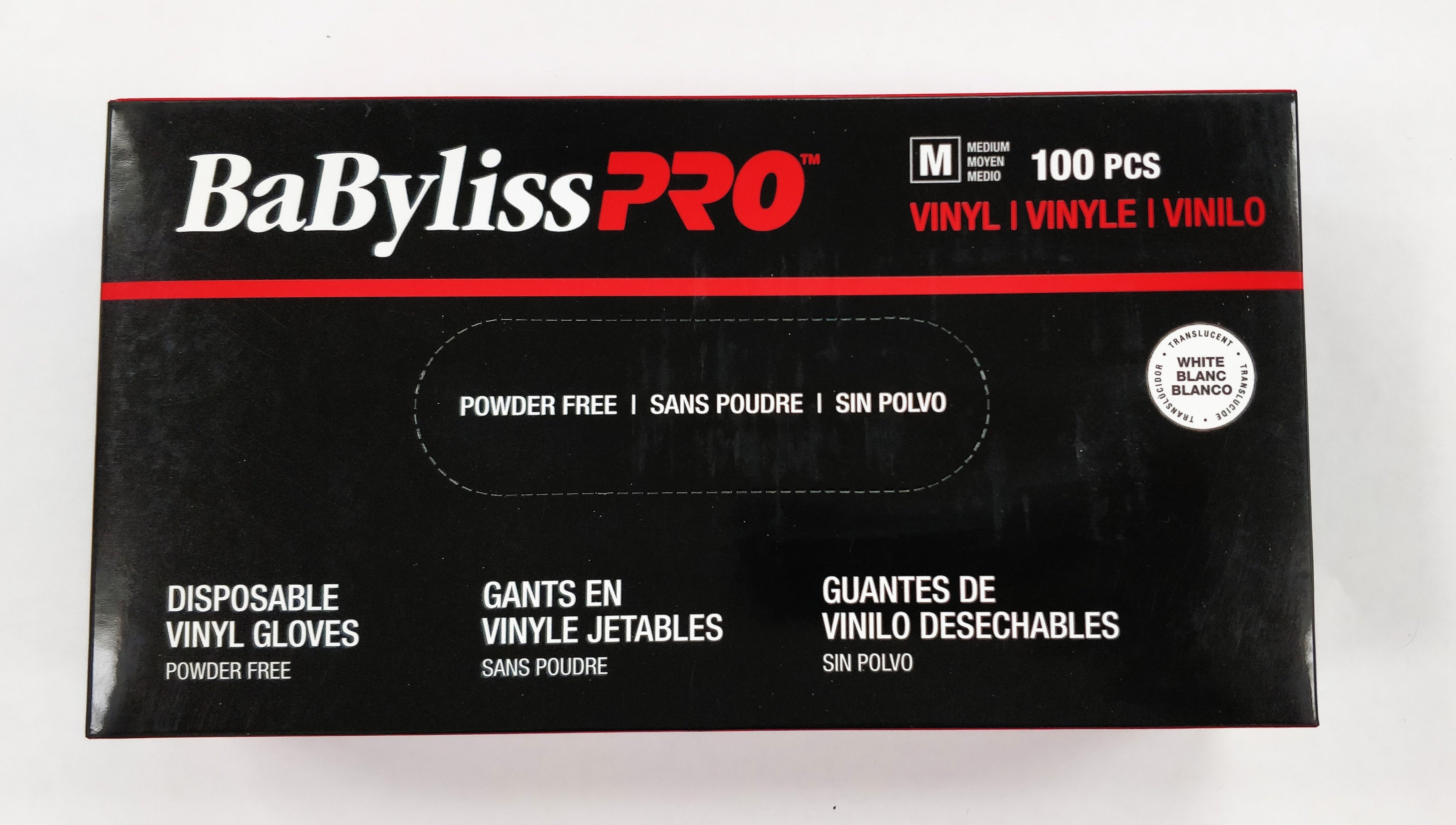 BabylissPro POWDER FREE vinyl gloves, medium. 100 gloves/box. - BarberSupplies Canada