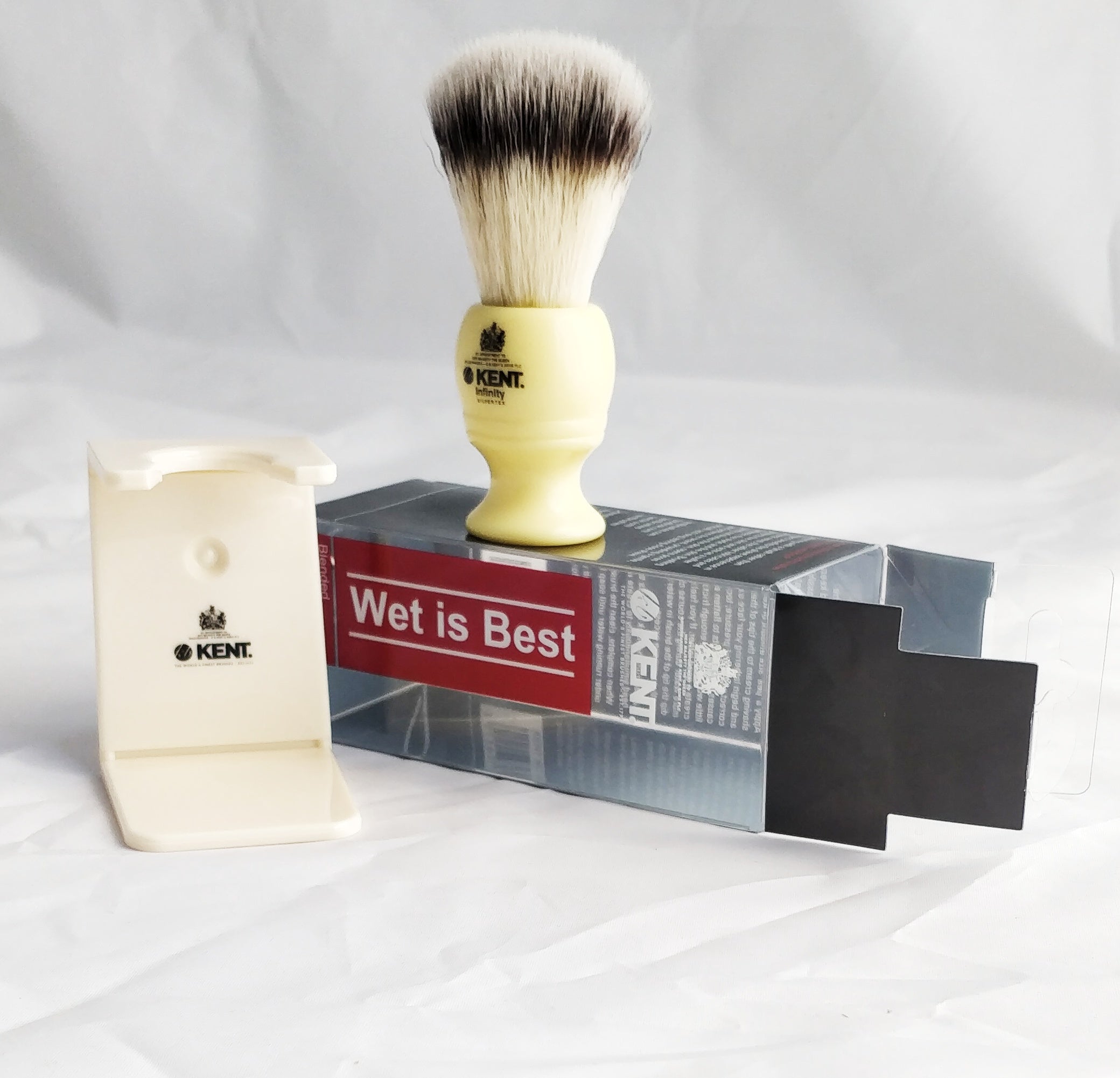 Kent 2pc Shaving Set, Blended Bristle Brush & Stand, Acrylic Cream - BarberSupplies Canada