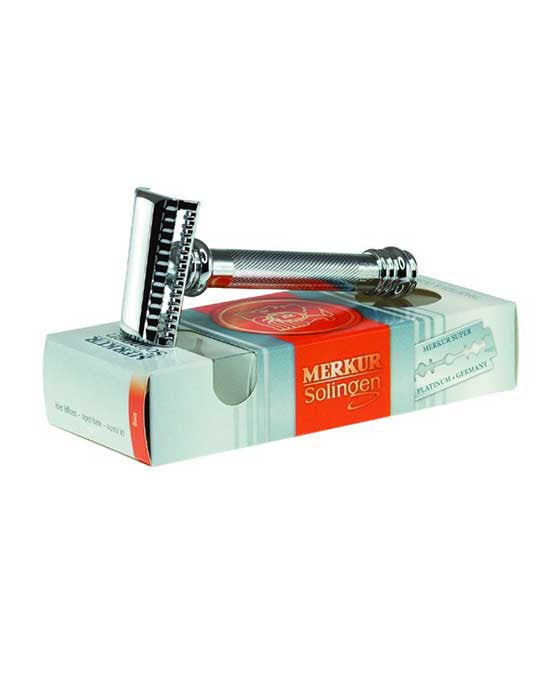 Merkur Double Edge Safety Razor, Slant Cut, Extra Thick Handle, Chrome - BarberSupplies Canada