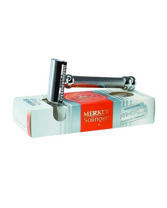 Merkur Double Edge Safety Razor, Long, Engine-Turned Handle - BarberSupplies Canada