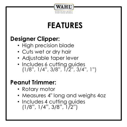 WAHL Burgundy Designer Clipper et Classic White Peanut Trimmer Professional All Star Combo (980g)