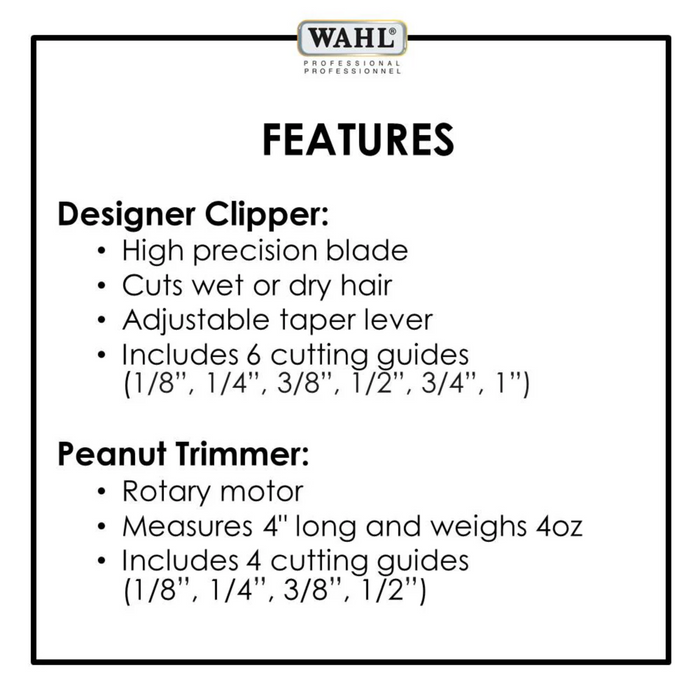 WAHL Burgundy Designer Clipper et Classic White Peanut Trimmer Professional All Star Combo (980g)