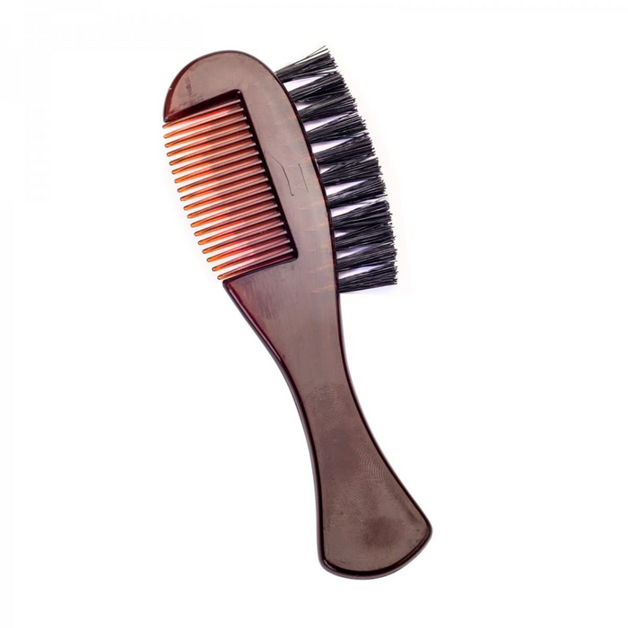 DV-10361 Beard Comb + Brush, Combs, brown acrylic and boar bristles