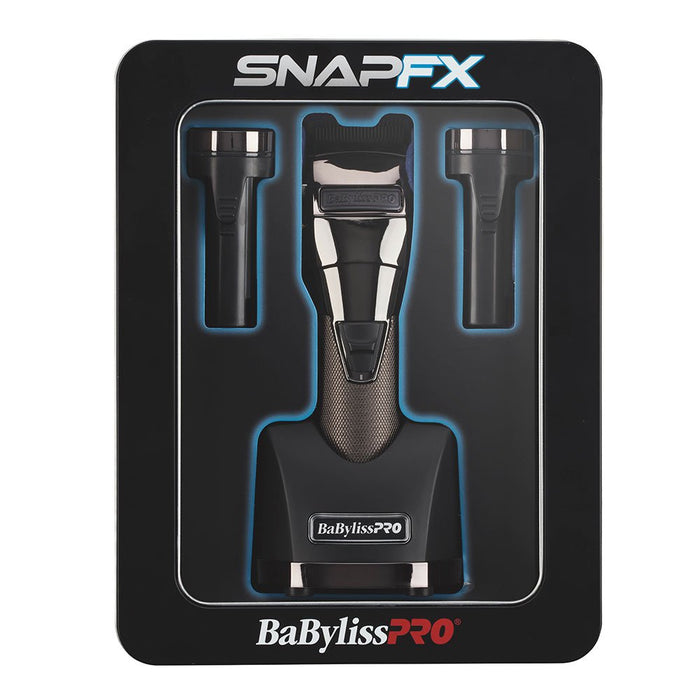Babyliss SnapFX metal clipper with snap in/snap out dual lithium battery system. Includes DLC fade blade.
