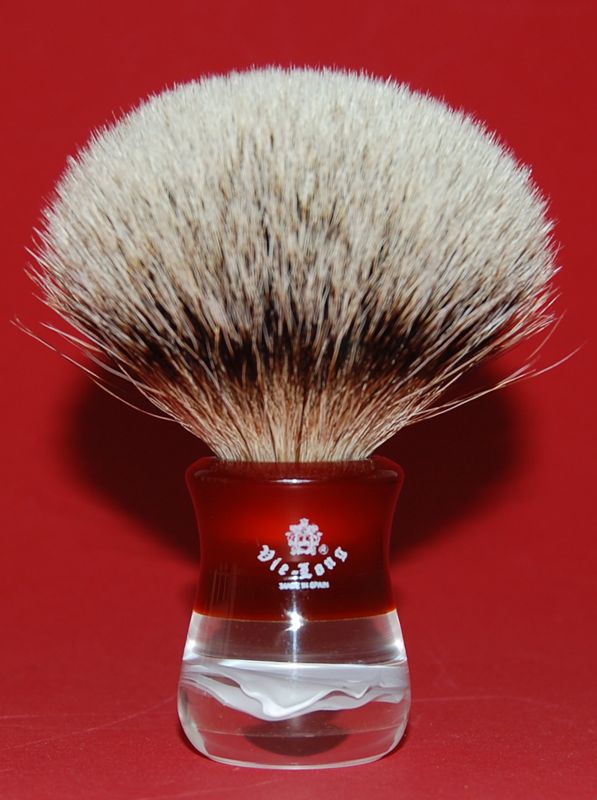 Vie-Long Silvertip Badger Shaving Brush, Red/White Acrylic Handle