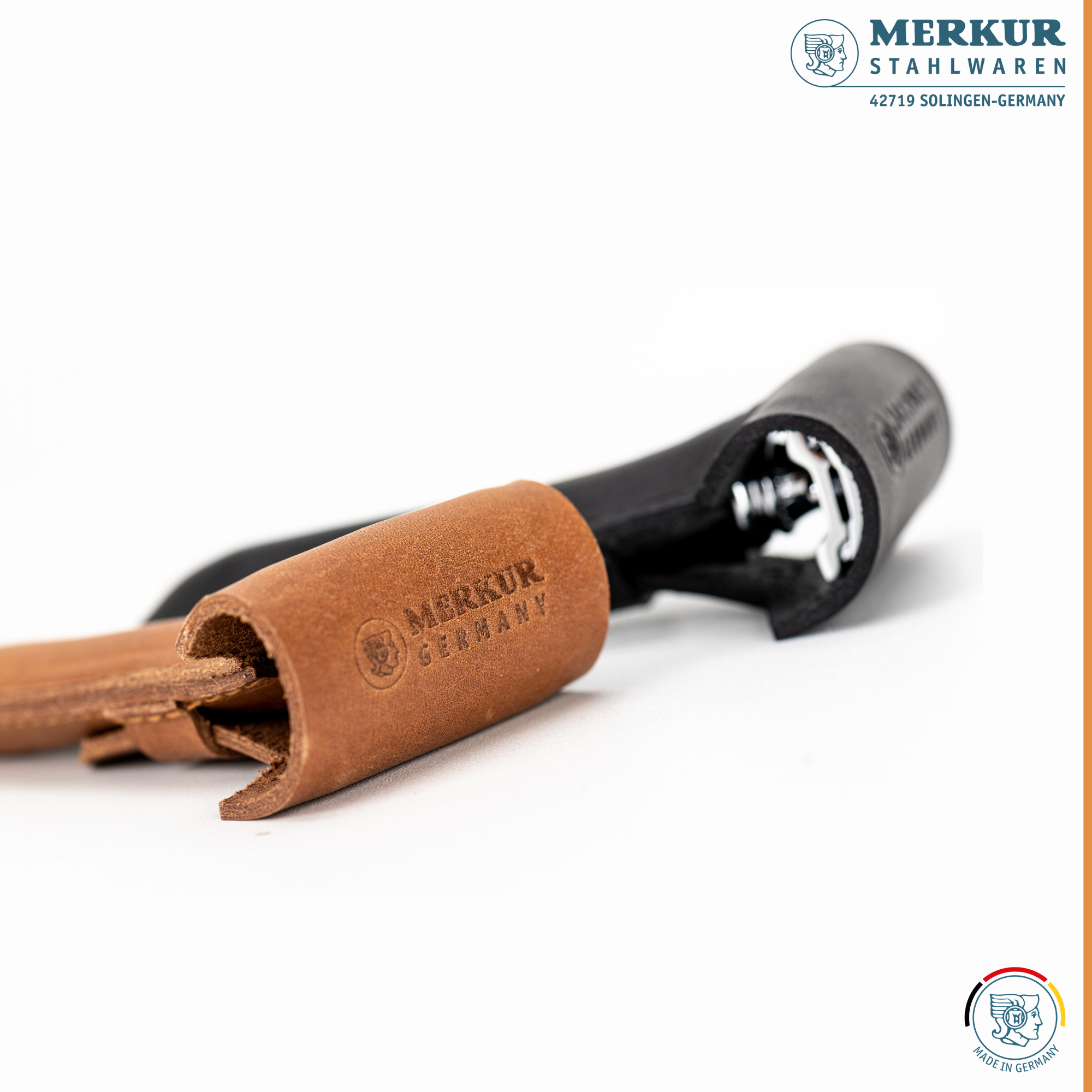 Merkur brown leather sleeve