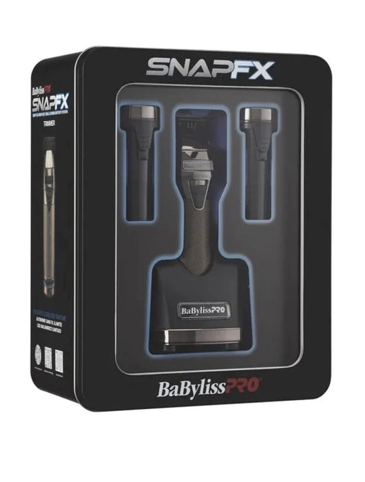 Babyliss SnapFX metal trimmer with snap in/snap out dual lithium battery system. Includes DLC T-blade.