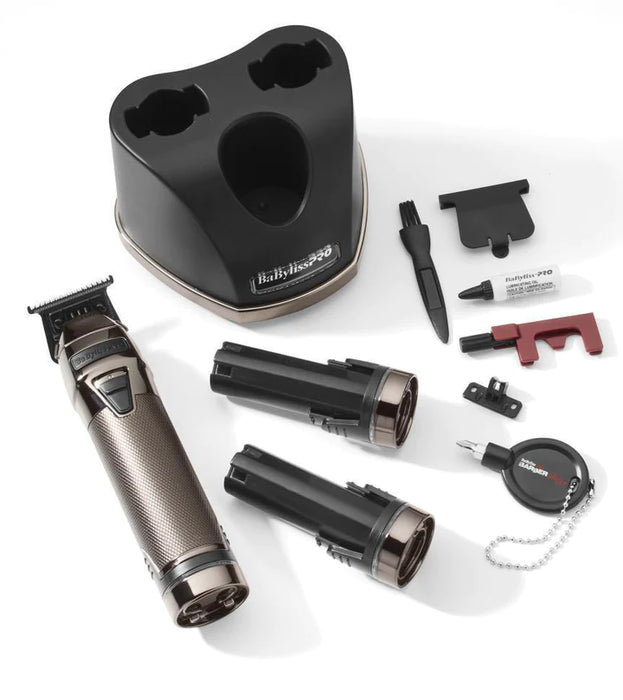 Babyliss SnapFX metal trimmer with snap in/snap out dual lithium battery system. Includes DLC T-blade.