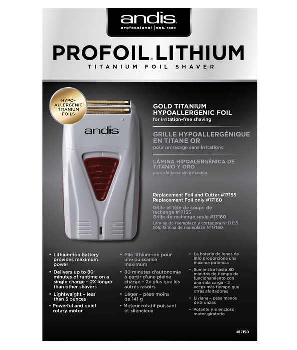 ANDIS Pro Foil Lithium Titanium Foil Shaver, Cord / Sans fil (Gris)