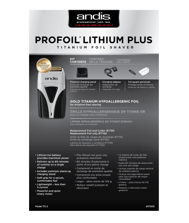 ANDIS ProFoil‚ Lithium Plus Titanium Foil Shaver, Cord/Cordless (Black & Grey)