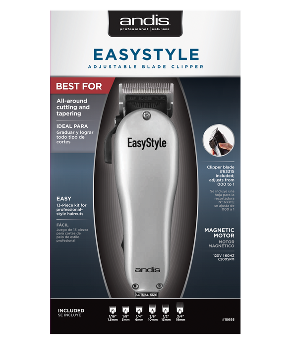 ANDIS EasyStyle Kit de coupe de cheveux à domicile 13 pièces (argent) avec étui souple