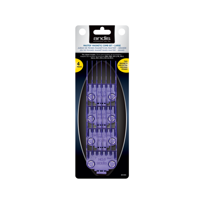 ANDIS Nano Silver 2-Magnet Attachment 4-Combs, Large, Sizes: 5/8 in., 3/4, 7/8 in., 1 in.