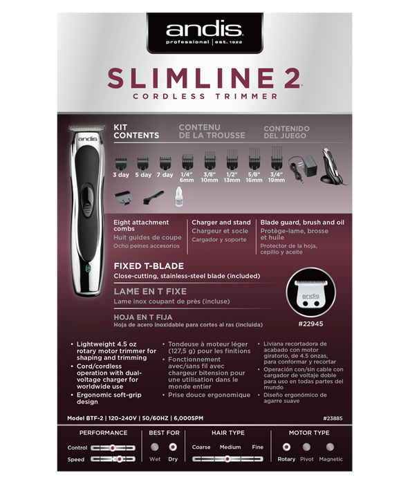 ANDIS SlimLine 2 Cord/Cordless Trimmer (Chrome)