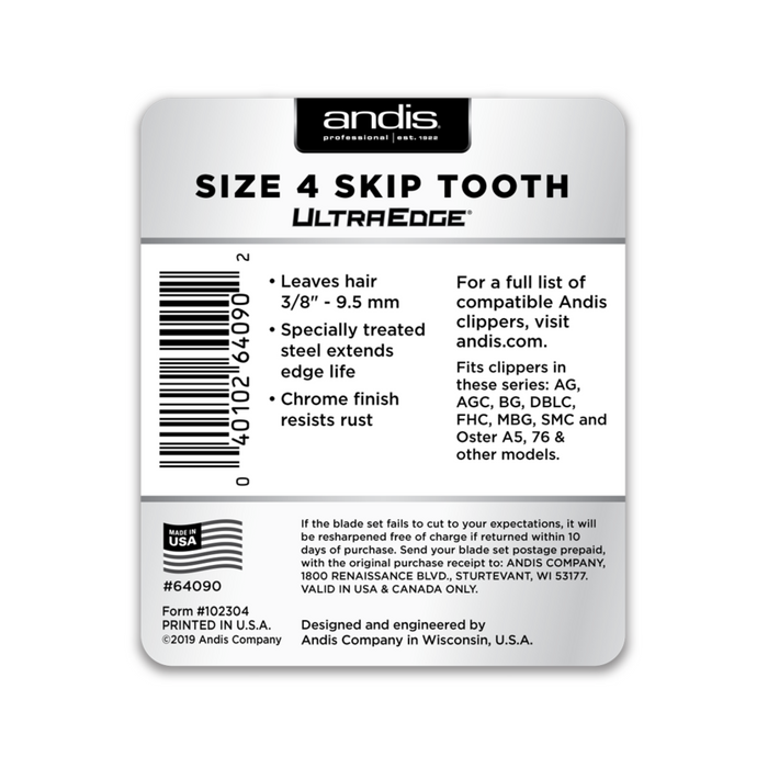 ANDIS Taille 4 Skip Tooth - Laisse les cheveux 3/8" - 9,5 mm
