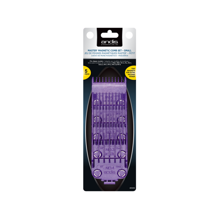 ANDIS Nano Silver 2-Magnet Attachment 5-Combs, Small, Sizes: 1/16 in., 1/8 in., 1/4 in., 3/8 in., 1/2 in.